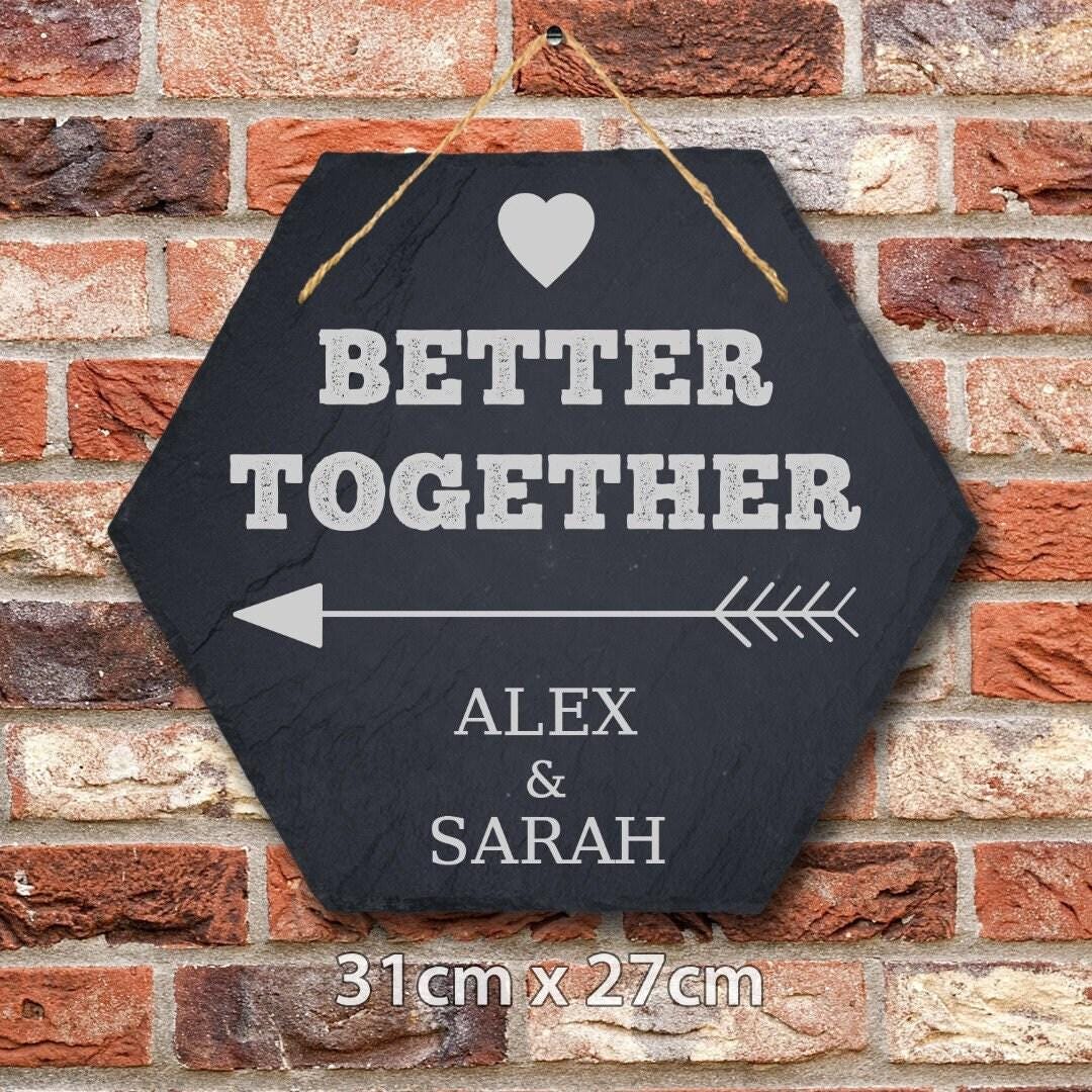 Personalised Engraved Better Together Couples Engagement Wedding Hanging Slate Plaque Gift