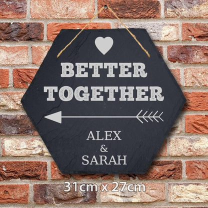 Personalised Engraved Better Together Couples Engagement Wedding Hanging Slate Plaque Gift