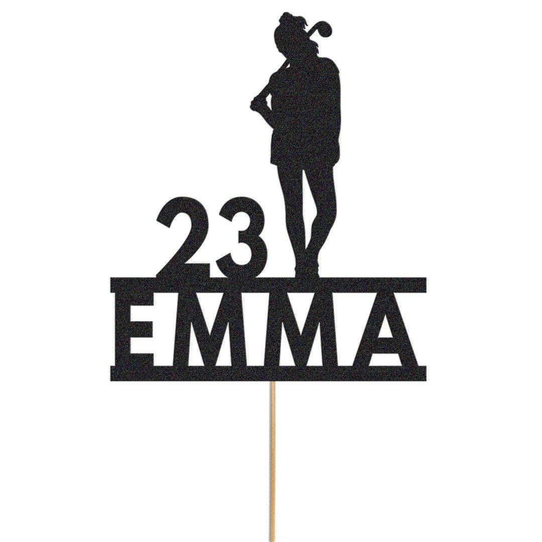 Personalised Glitter Lady Golfer Cake Topper: Any Name & Age