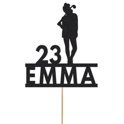 Personalised Glitter Lady Golfer Cake Topper: Any Name & Age