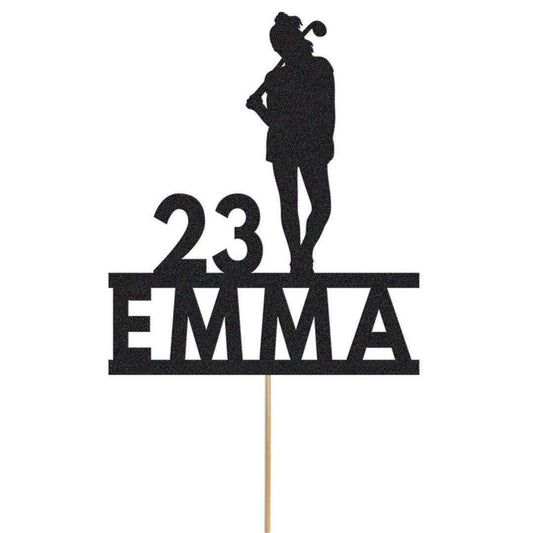 Personalised Glitter Lady Golfer Cake Topper: Any Name & Age