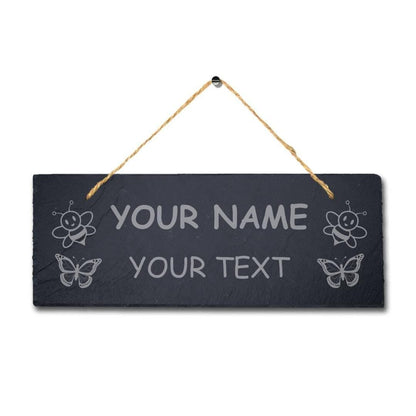 Personalised Name Text Laser Engraved Hanging Slate Butterfly Garden Plaque Sign