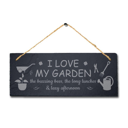 I Love My Garden The Buzzing Bees Engraved Hanging Slate Garden Plaque Sign