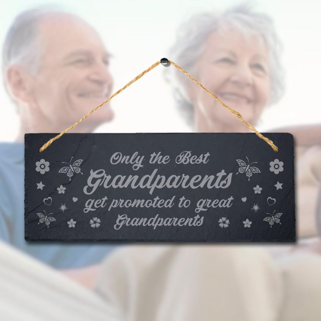 Engraved Slate Grandparents Gift Sign with Jute Rope