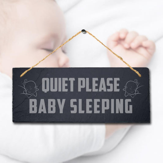 Quite Please Baby Sleeping Laser Engraved Hanging Slate Room Home Plaque Sign