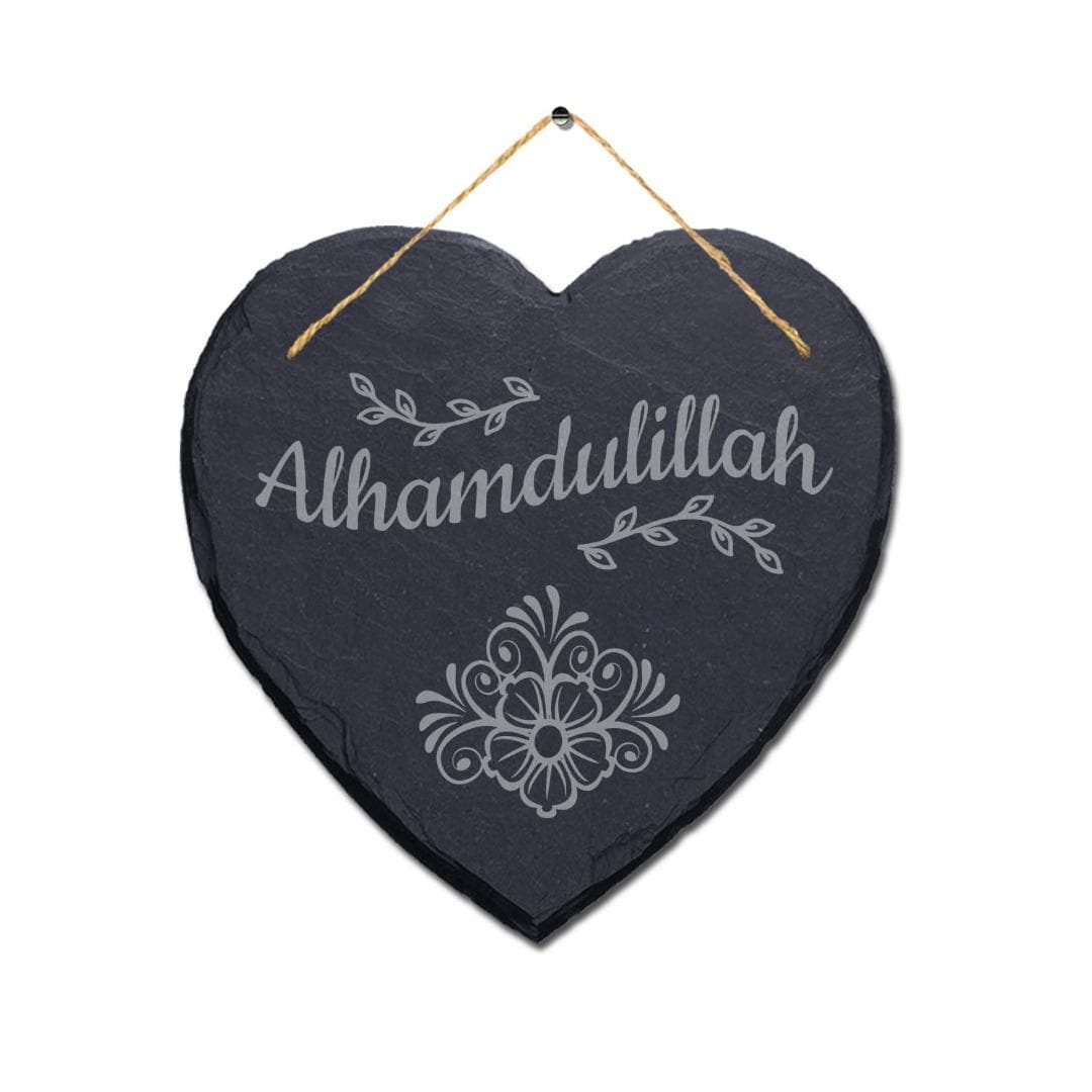 Alhamdulillah Laser Engraved Islamic Wall Hanging Slate Heart Shape Plaque Sign