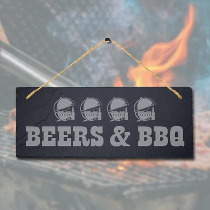 Beers And Bbq Laser Engraved Hanging Slate Feast Party Home Decor Plaque Sign