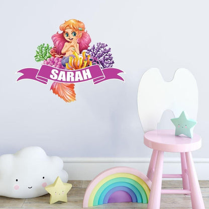 Personalised Sea Fish Girl Wall Sticker Name Vinyl Decal Kids Nursery Bedroom