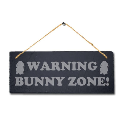 Warning Bunny Zone Laser Engraved Hanging Slate Rabbit Bunny Home Plaque Sign
