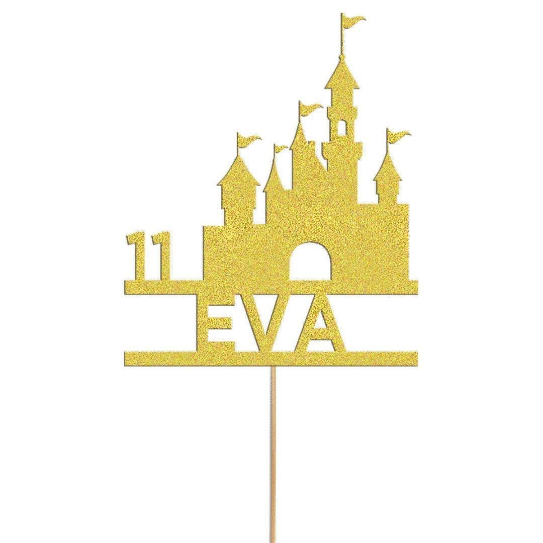 Personalised Glitter Princess Castle Cake Topper: Birthday Party Decoration