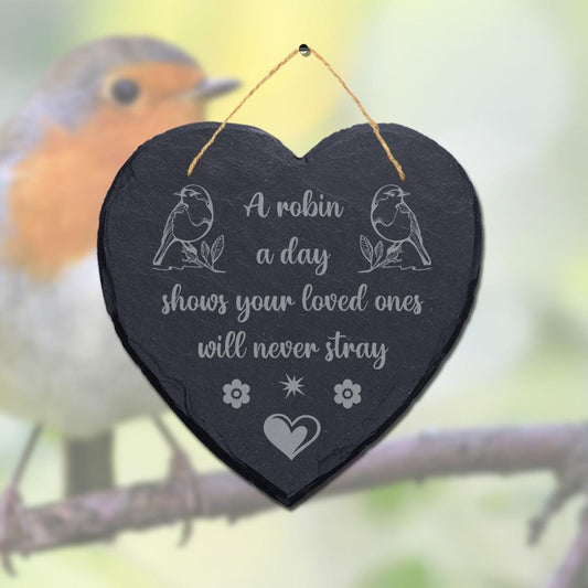 A Robin A Day Shows Laser Engraved Wall Hanging Memorial Heart Shape Slate Sign