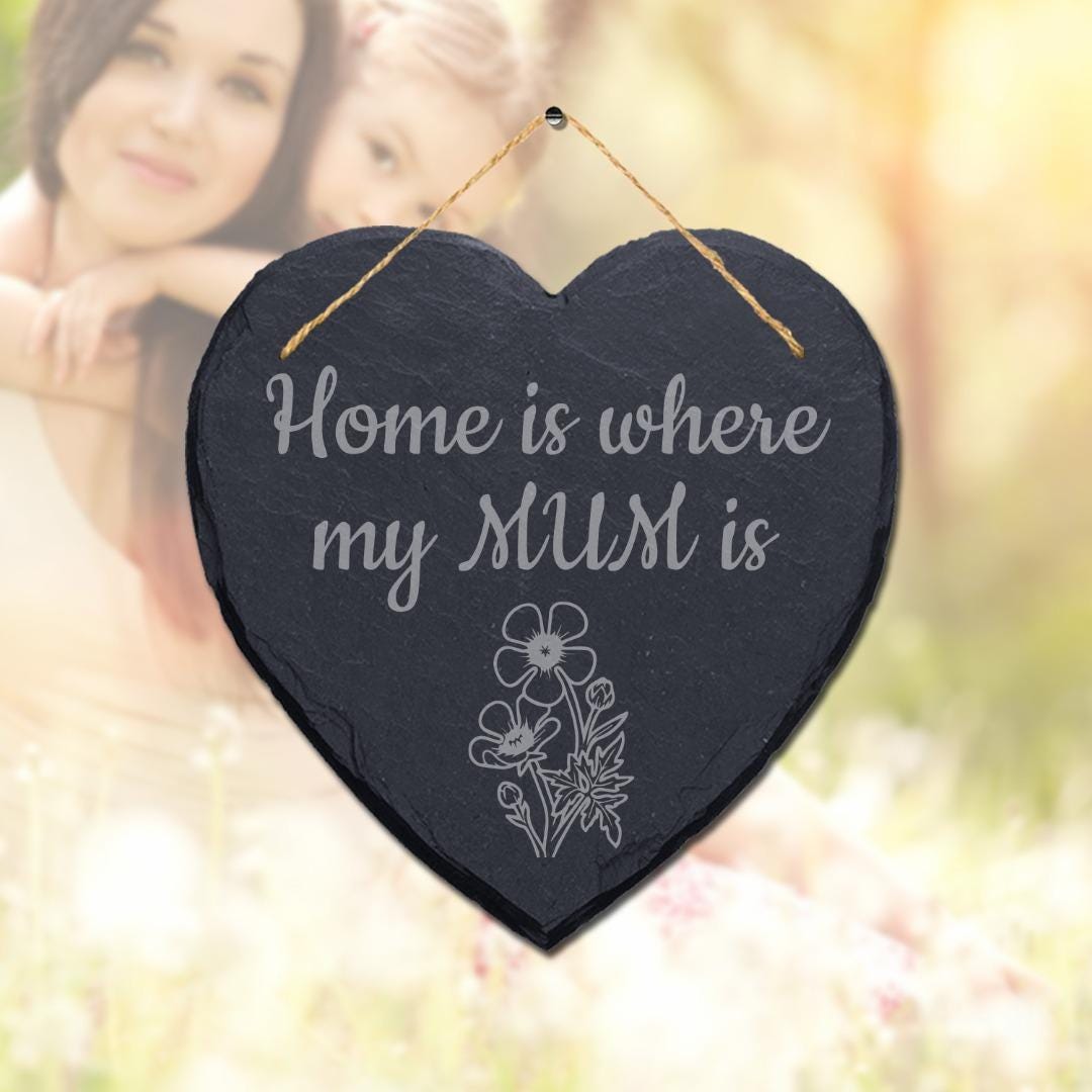 Home Is Where My Mum Is Ceramic Slate Hanging Plaque Sign Ideal Mothers Day Gift