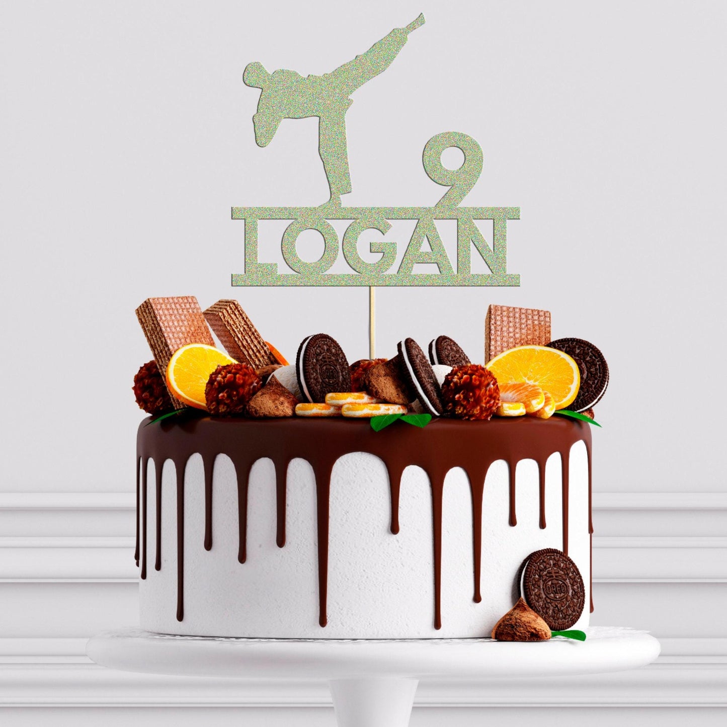 Personalised Glitter Karate Cake Topper: Martial Arts Birthday Decoration