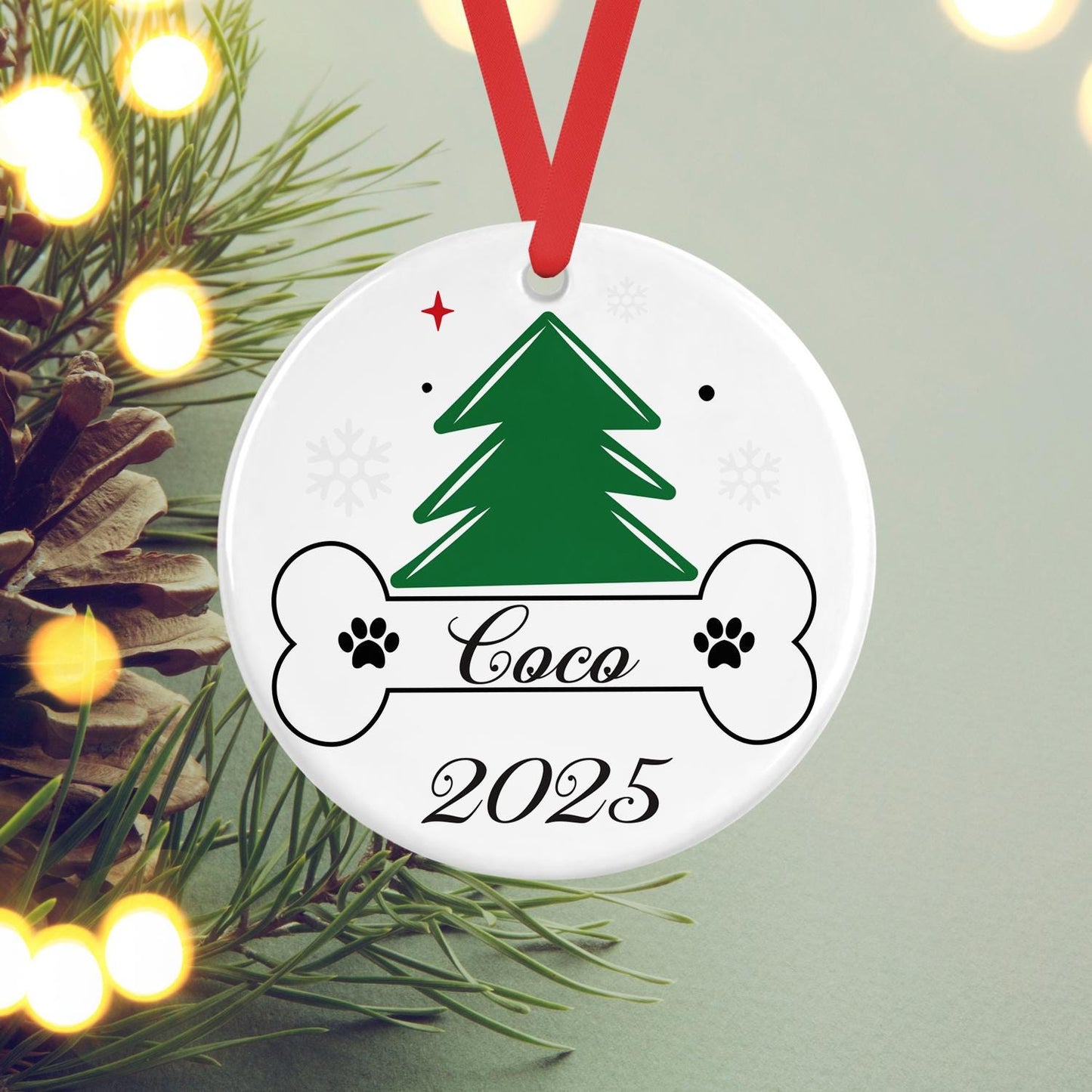 Personalised First Christmas Dog Ceramic Bauble 1st Puppy Xmas Ceramic Tree Decoration Gift