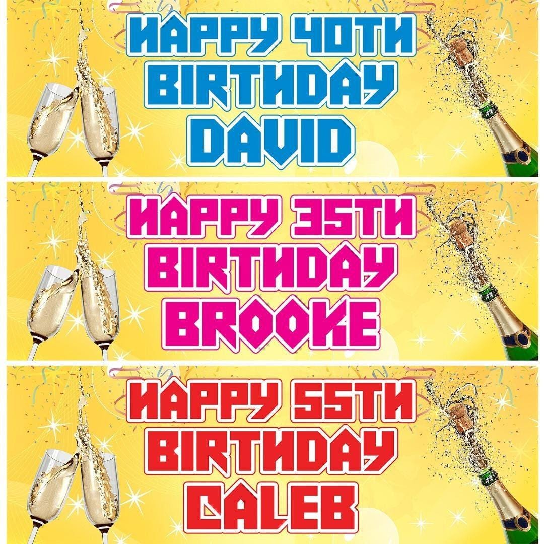2 Personalised Birthday Banners For Men Women Champagne Themed Party Decoration Posters