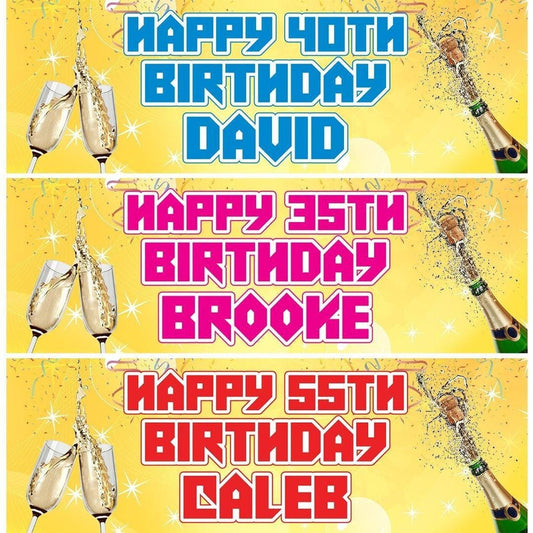 2 Personalised Birthday Banners For Men Women Champagne Themed Party Decoration Posters