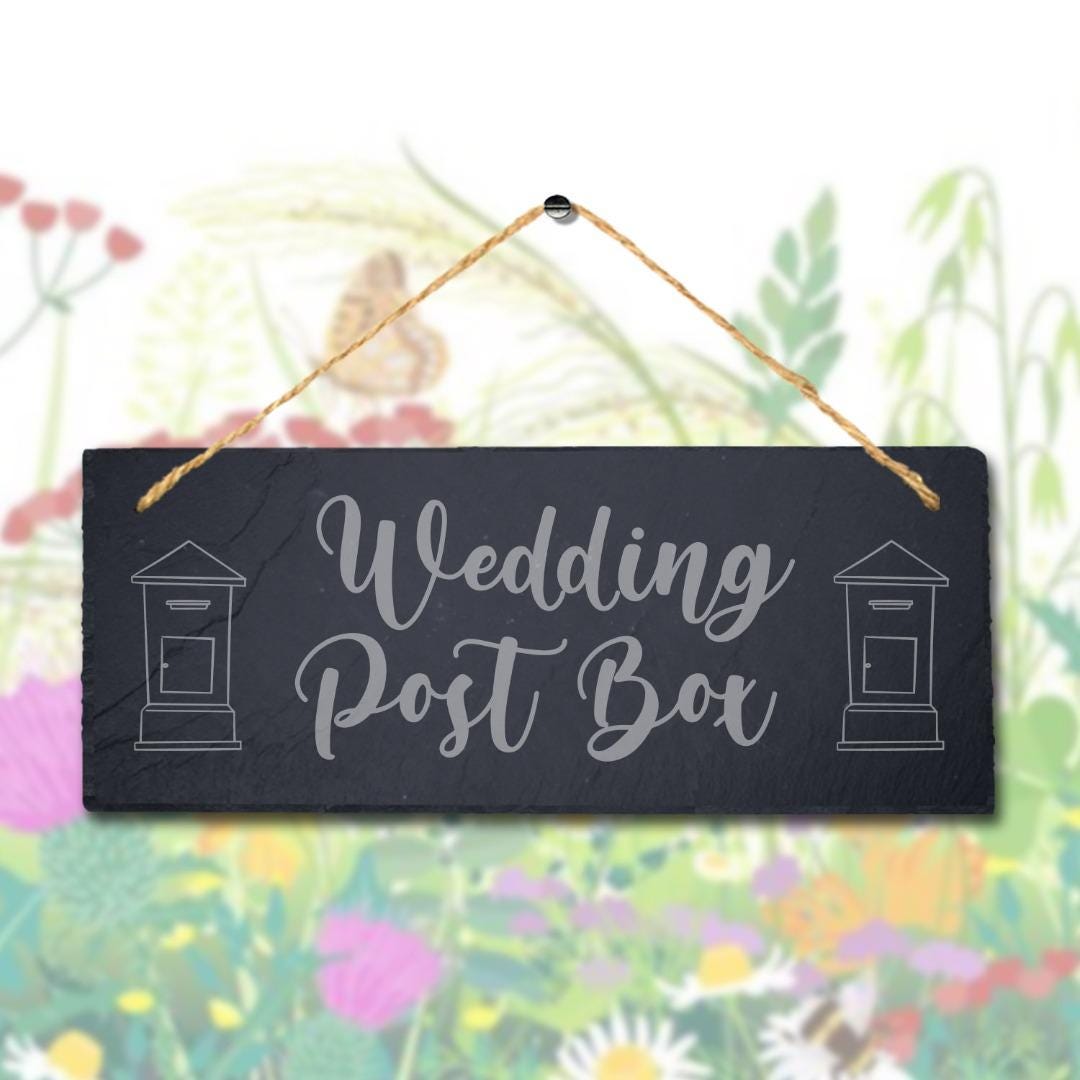 Wedding Post Box Laser Engraved Hanging Rustic Slate Greetings Gift Plaque Sign