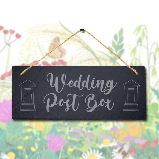Wedding Post Box Laser Engraved Hanging Rustic Slate Greetings Gift Plaque Sign
