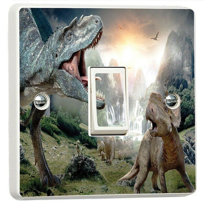 Dinosaur Predator Scene Light Switch Sticker Cover Vinyl Skin Wall Decal Decor