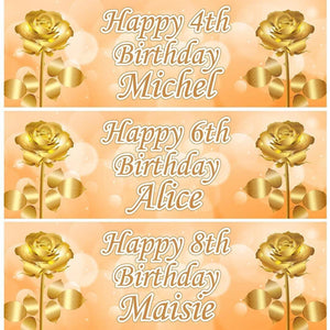 2 Personalised Birthday Banners Golden Rose Themed Customisable With Any Name & Age