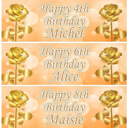 2 Personalised Birthday Banners Golden Rose Themed Customisable With Any Name & Age