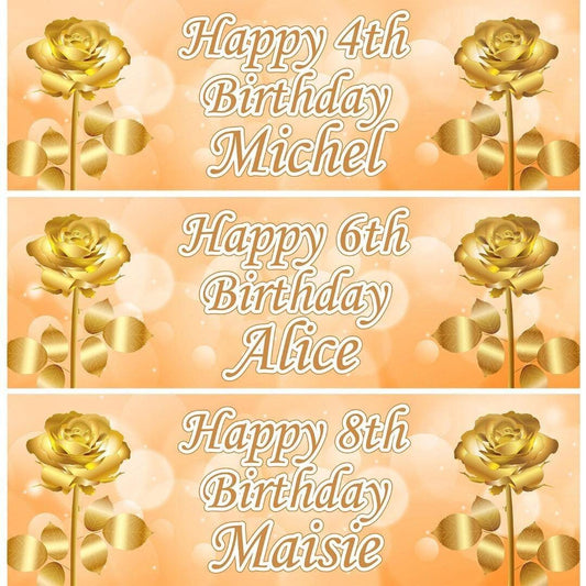 2 Personalised Birthday Banners Golden Rose Themed Customisable With Any Name & Age