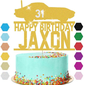 Personalised Glitter Card Racing Car Cake Topper: Birthday Decoration with Any Name and Age