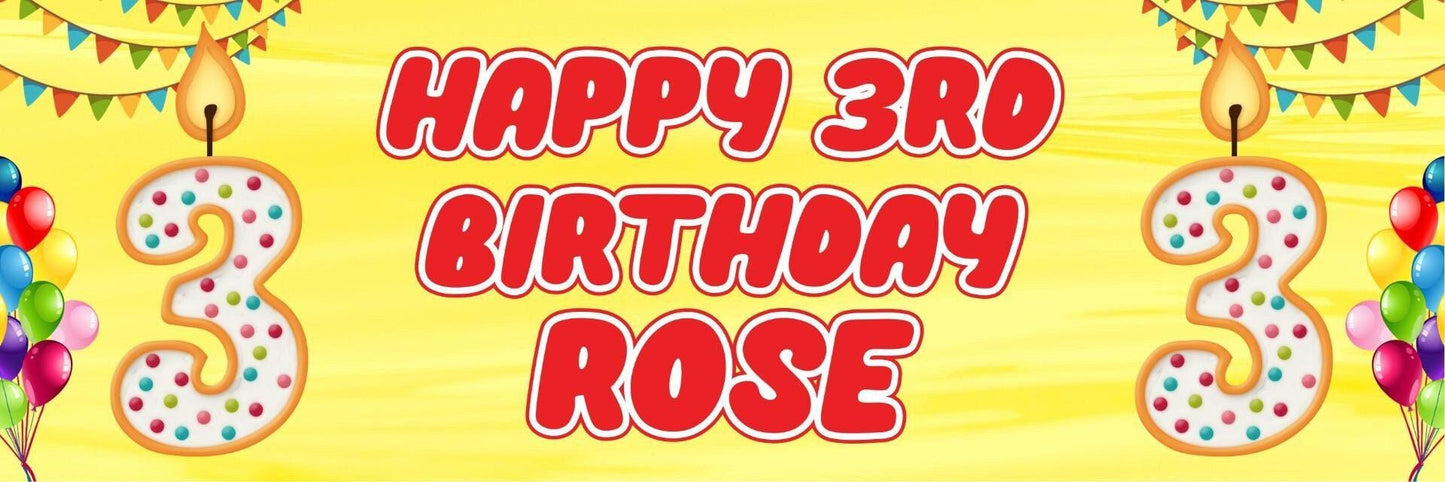 2 Personalised 3rd Birthday Celebration Banners Decoration Posters For Kids Customisable With Name