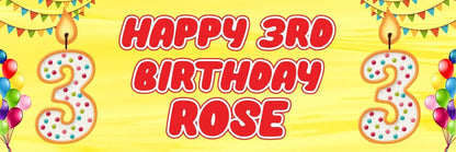 2 Personalised 3rd Birthday Celebration Banners Decoration Posters For Kids Customisable With Name