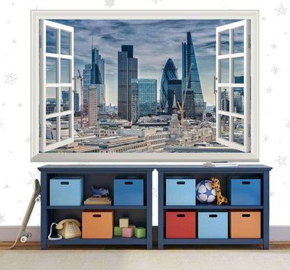London Cityscape Wall Sticker: 3D Window View Vinyl Mural