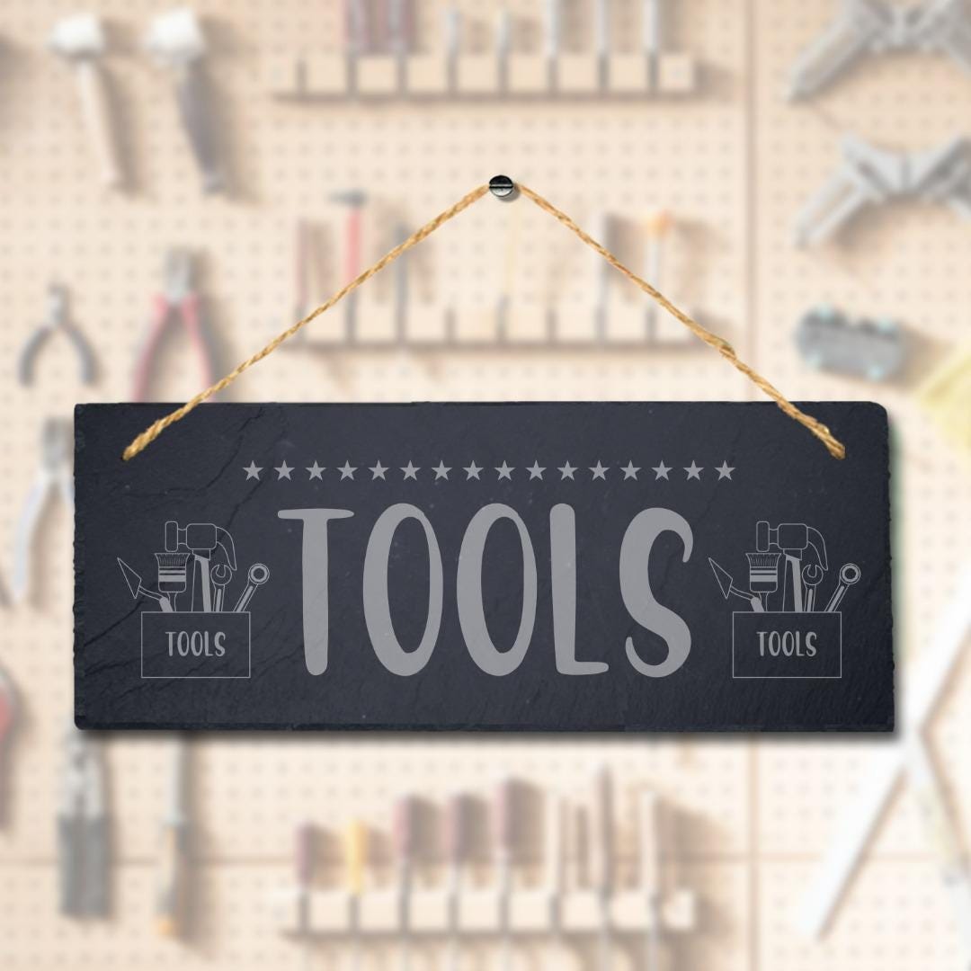 Tools Laser Engraved Wall Hanging Slate Shed Work Shop Decor Plaque Sign