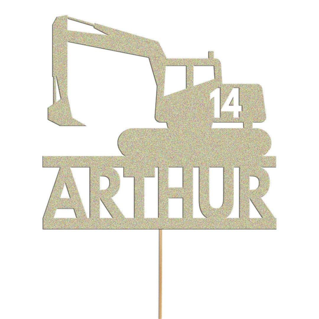 Personalised Glitter Digger Cake Topper: Construction Birthday Decor