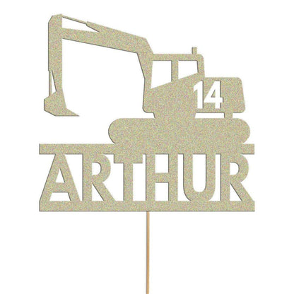 Personalised Glitter Digger Cake Topper: Construction Birthday Decor