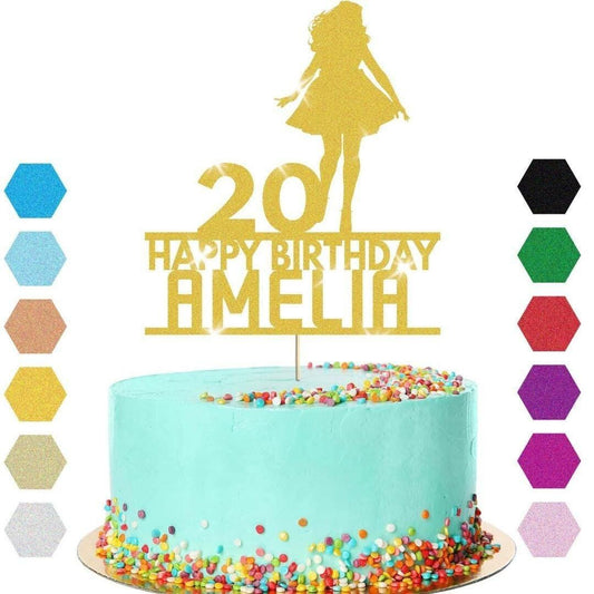 Personalised Glitter Lady Cake Topper: Any Name & Age