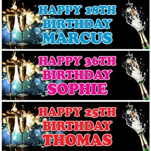 2 Personalised Real Champagne Birthday Party Celebration Banners Decor Posters