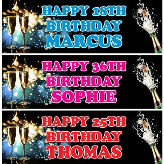 2 Personalised Real Champagne Birthday Party Celebration Banners Decor Posters
