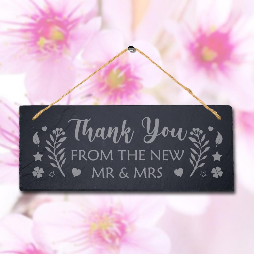 Thank You Form The New Laser Engraved Hanging Natural Slate Wedding Plaque Sign