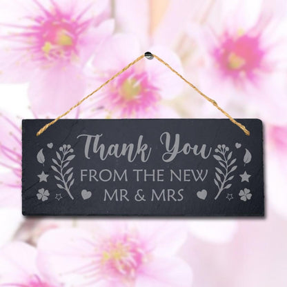 Thank You Form The New Laser Engraved Hanging Natural Slate Wedding Plaque Sign