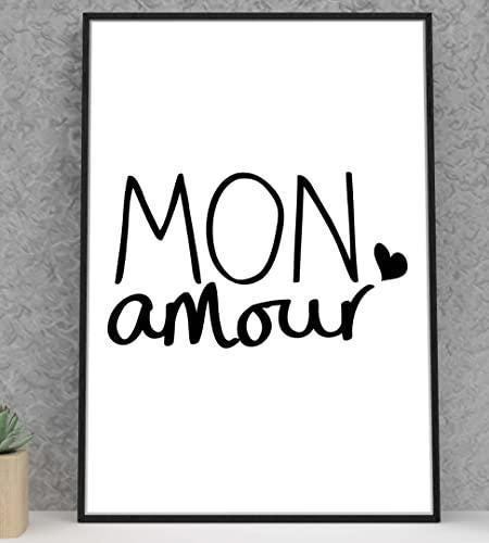 Mon Amour Heart Motivational Inspirational Positive Words Poster Art Print Wall