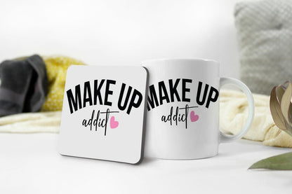 Makeup Addict Mug & Coaster Set Girls Make Up Artist Christmas Birthday Tea Gift