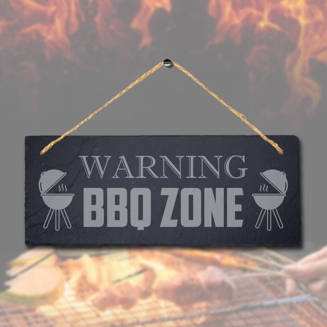 Warning Bbq Zone Laser Engraved Hanging Slate Chicken Party Home Plaque Sign