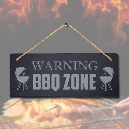 Warning Bbq Zone Laser Engraved Hanging Slate Chicken Party Home Plaque Sign