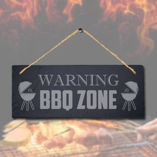 Warning Bbq Zone Laser Engraved Hanging Slate Chicken Party Home Plaque Sign