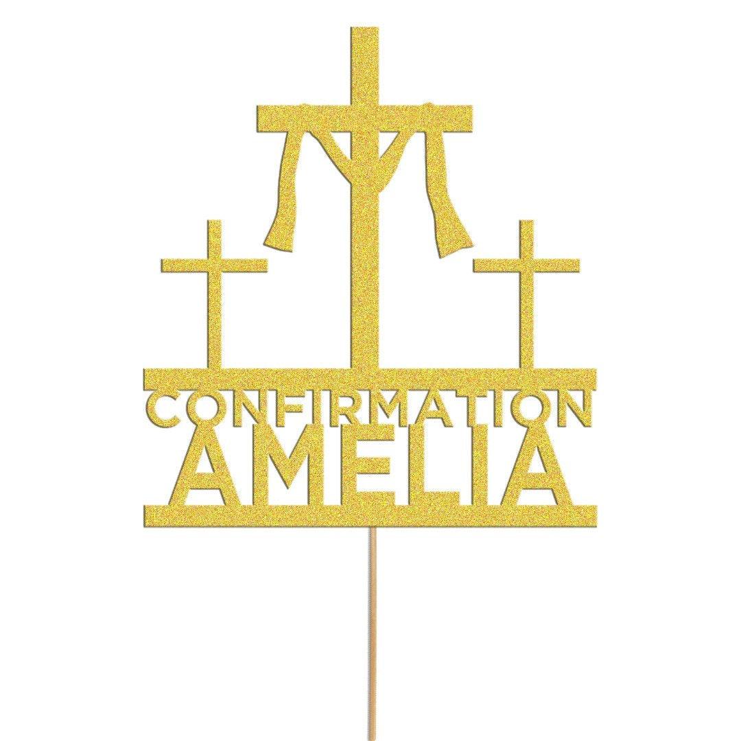 Personalised Glitter Cross Cake Topper: Confirmation Decoration