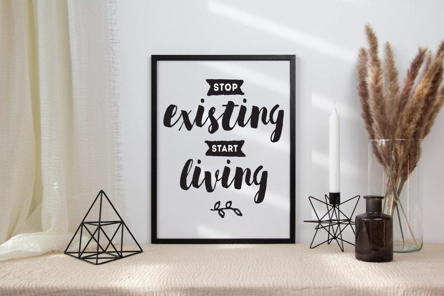 Stop Existing Start Living Motivational Positive Picture Poster Print Wall