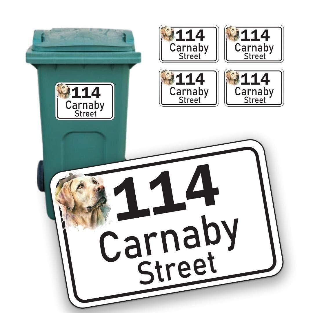 Personalized Dog Wheelie Bin Sticker: Road Name & Number, Waterproof Vinyl