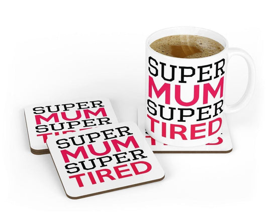 Mum Super Tired Mug & Coaster Set Mummy Grandma Birthday Christmas Coffee Gift