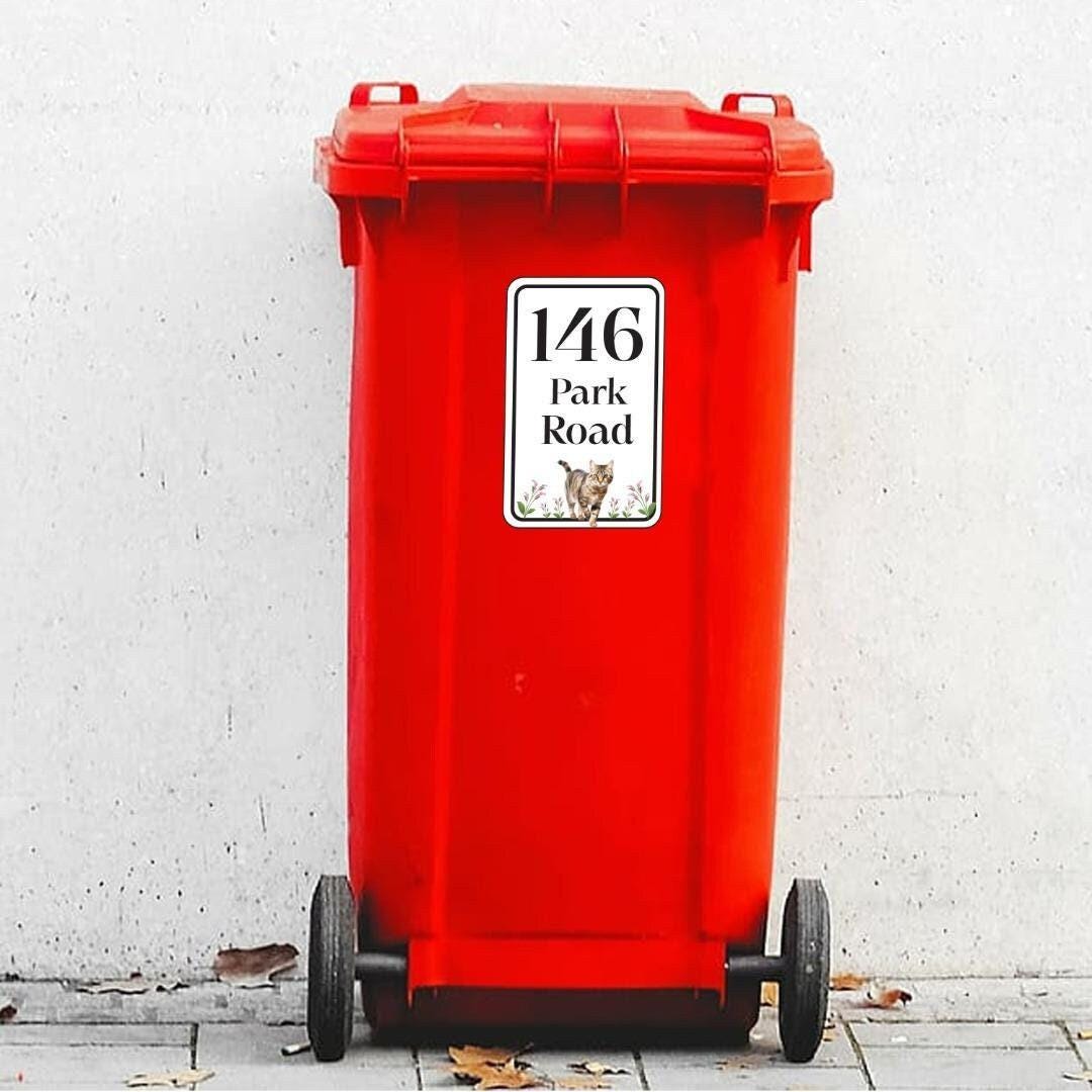 Personalized Cat Wheelie Bin Sticker: Custom Street Address