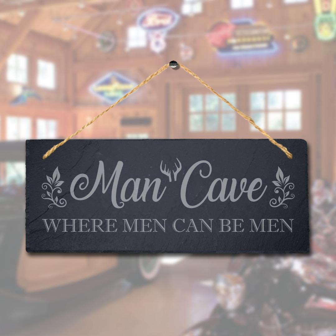 Laser Engraved Man Cave Slate Plaque with Jute Rope