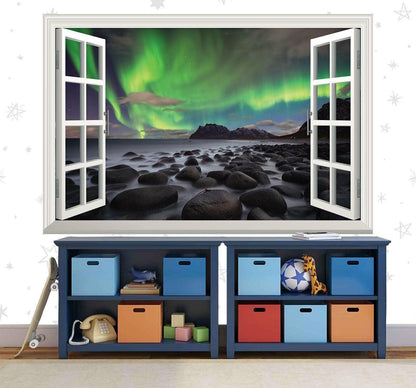 Northern Lights Wall Decal: 3D Window View Vinyl Mural